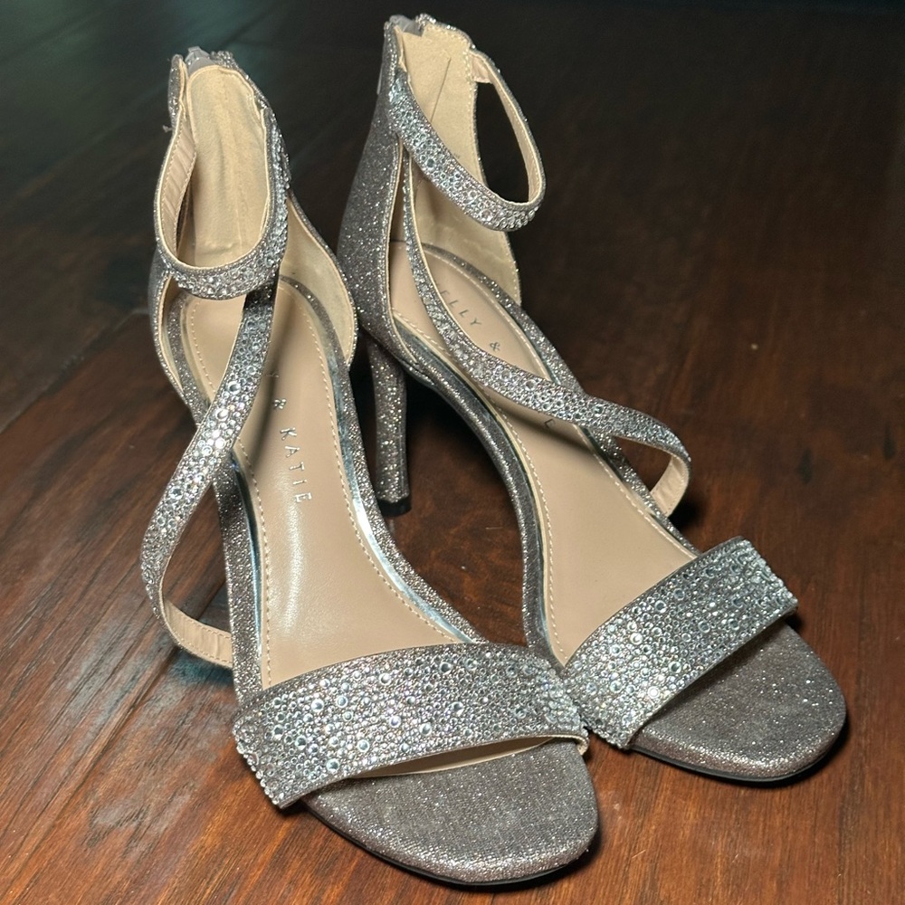 Kelly and Katie Silver Glitter Heel - 4 inch heel with ankle strap